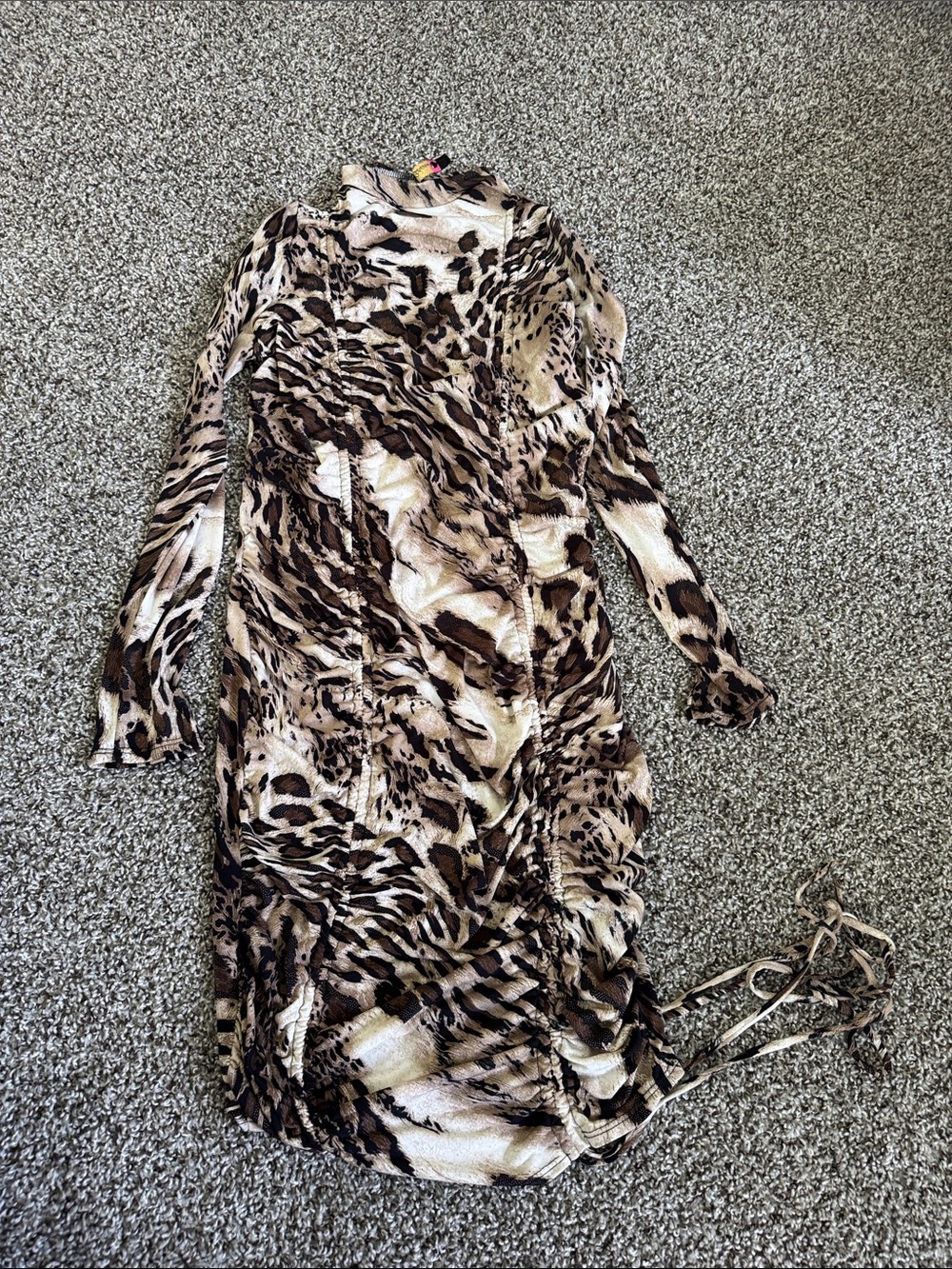 Libian Leopard-Print Long Sleeve Bodycon Dress - Brown, Cream